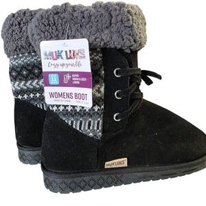 Muk Luks Womens Black Fairisle Knit‎ Lined Winter Boots Size 11W